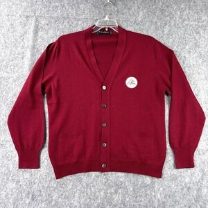 VTG Sweater Large Cardigan Wool Blend Burgundy Red Kurt Cobain Grandpa Patch